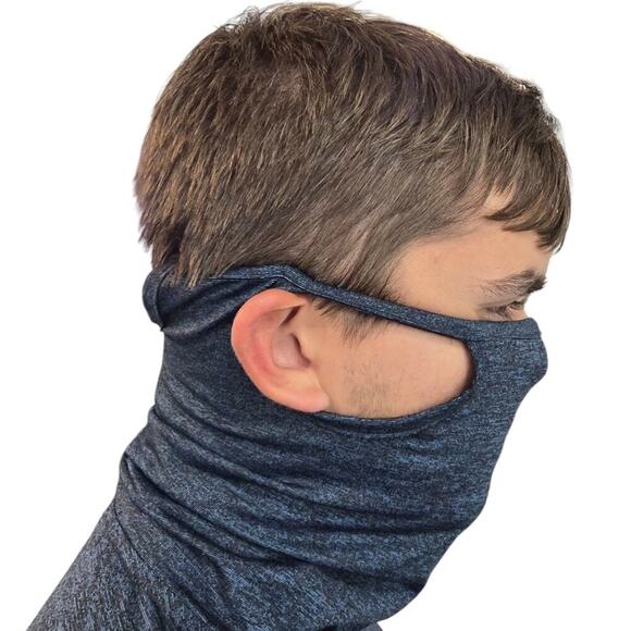 Max Studio Performance L/S shirt High Neck SUN BLOCKER Ear Loops Size Small Blue - Picture 3 of 12